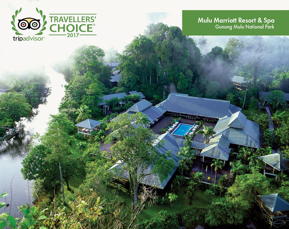 Image shows aerial view of Mulu Marriott Resort & Spa.