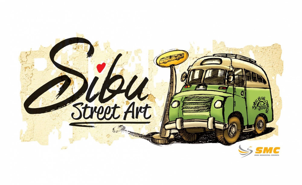 Mural of a caricature of the old Sibu buses.