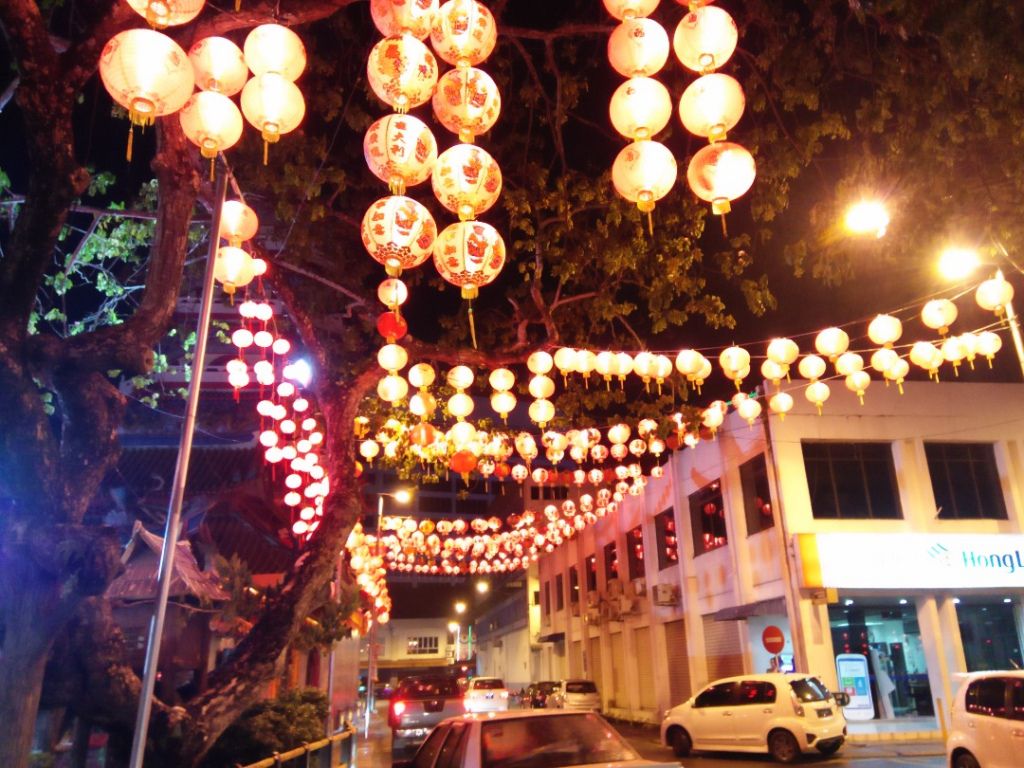 Sibu Town lit up with lanterns.