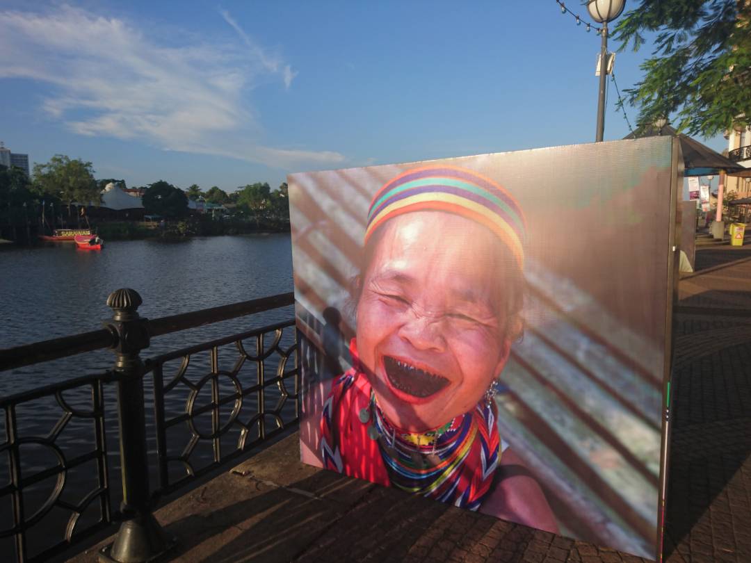 Photograph of Bidayuh woman from Semban, displayed at the Kuching Waterefront area.