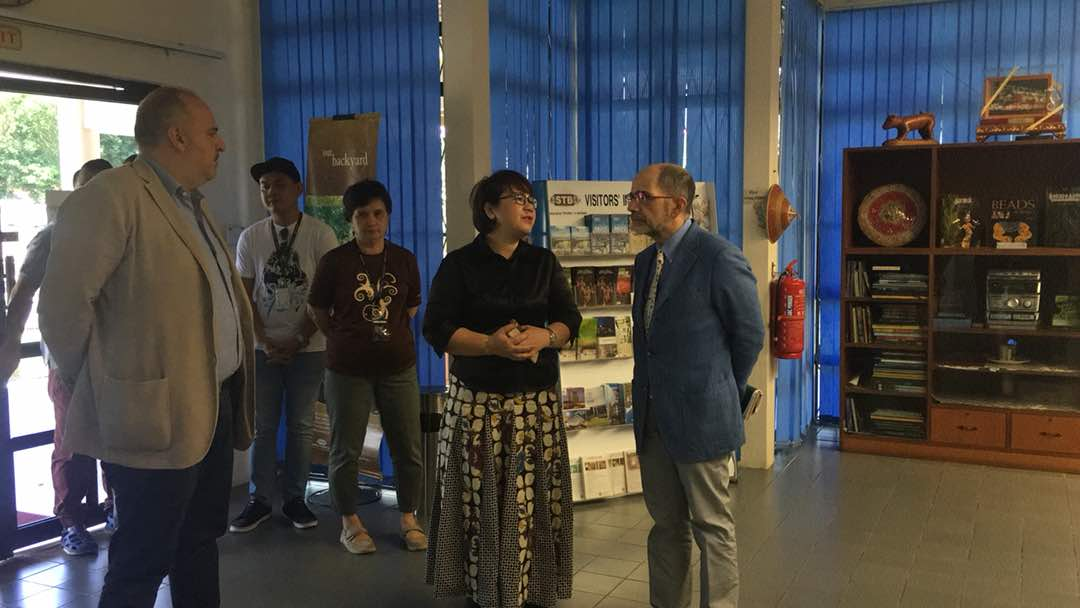 Italian Ambassador Cristiano Maggipinto on the right next to Acting Chief Executive officer of Sarawak Tourism Board Mary Wan Mering at the Visitors Information Centre, Miri.