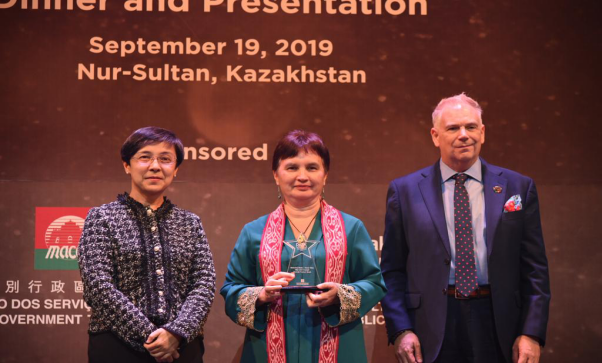 Picture shows Angelina Bateman, Director of Events and Corporate Relations, Sarawak Tourism Board receiving the PATA award from Maria Helena de Senna Fernandes, PATA Secretary/Treasurer (left) and Dr. Mario Hardy, Chief Executive Officer, PATA at the Congress Center, Nur-Sultan (Astana), Kazakhstan 