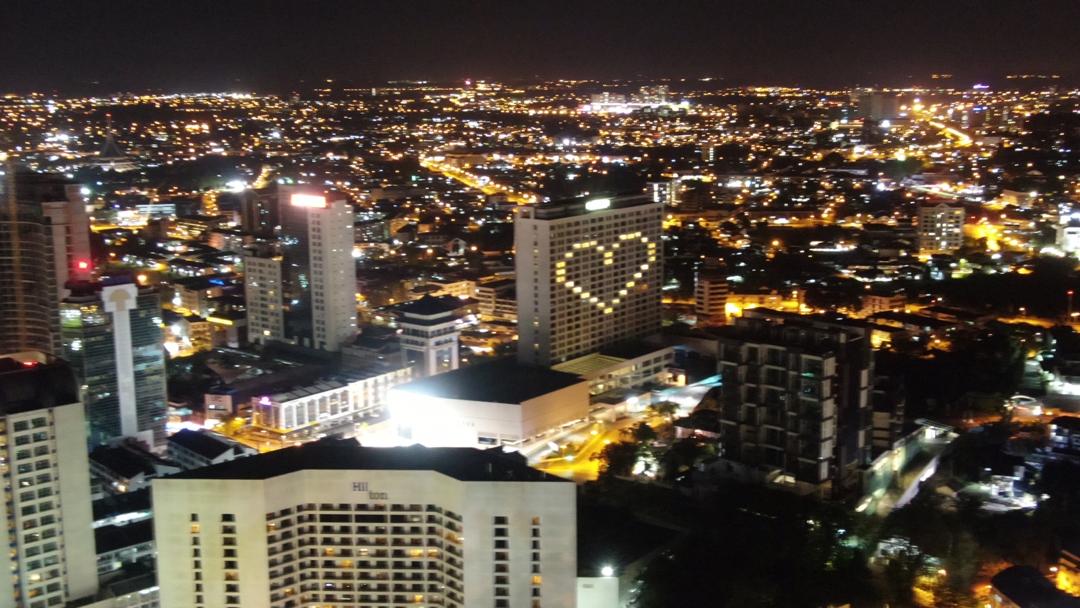 Photo shows a lighted heart shaped designed by Pullman Kuching.